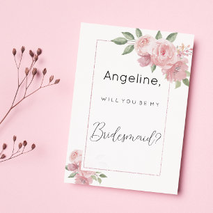 Watercolor botanical pastel pink floral Bridesmaid Invitation