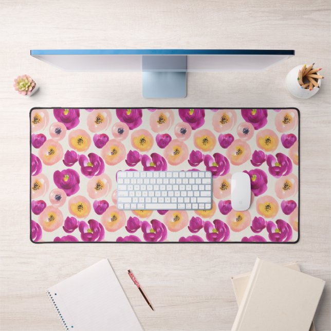 Watercolor Botanical Pattern Desk Mat (Office 1)