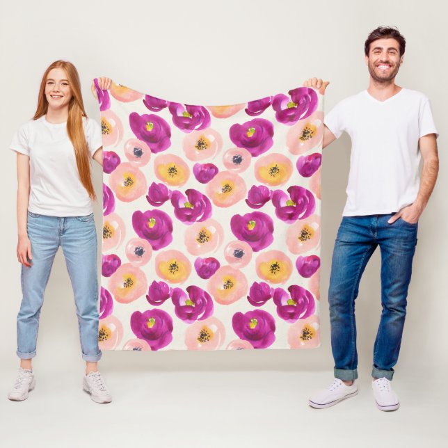Watercolor Botanical Pattern Fleece Blanket (In Situ)