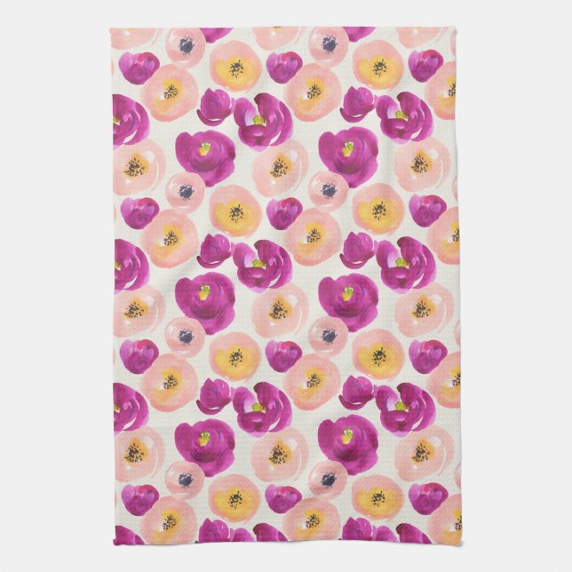 Watercolor Botanical Pattern Kitchen Towel (Vertical)