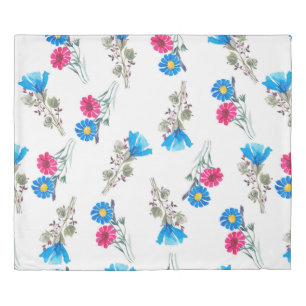 Watercolor botanical pattern of bright pink spring duvet cover