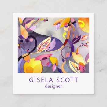 Watercolor Botanical Pattern Square Business Card by daphne1024 at Zazzle
