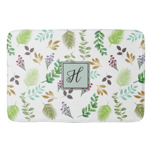 "Watercolor Botanical Personalized Bath Mat