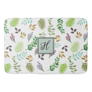"Watercolor Botanical Personalized Bath Mat
