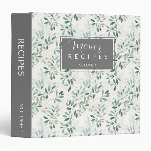 Watercolor Botanical Personalized Moms Recipes 3 Ring Binder