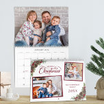 Watercolor Botanical Pine Cones Christmas Photo Calendar<br><div class="desc">This Christmas themed photo calendar makes a wonderful gift for family, and features 2 photo templates on the front, with elegant classic calligraphy script, framed in 2 corners with watercolor sprigs of pine greenery, pine cones, and holly berries. Each month has a large photo template. Check out the collection for...</div>