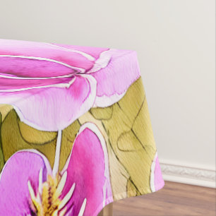 Watercolor Botanical Pink and Gold Flower  Tablecloth