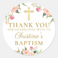 Watercolor Botanical Pink Floral Baptism Thank You