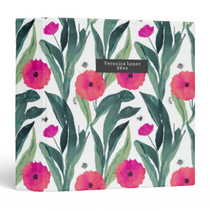 Watercolor Botanical Poppies Floral Pattern 3 Ring Binder