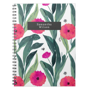 Watercolor Botanical Poppies Floral Pattern  Notebook