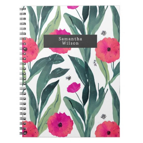 Watercolor Botanical Poppies Floral Pattern  Notebook