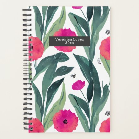 Watercolor Botanical Poppies Floral Pattern Planner