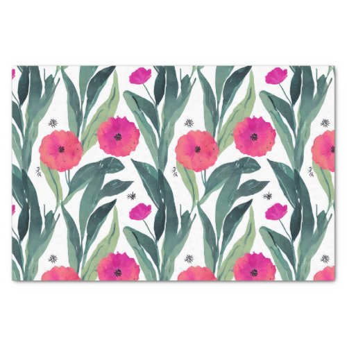 Watercolor Botanical Poppies Floral Pattern Tissue Paper