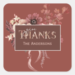 Watercolor Botanical Pumpkins Thanksgiving Square Sticker