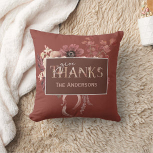 Watercolor Botanical Pumpkins Thanksgiving Throw Pillow