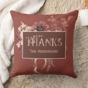 Watercolor Botanical Pumpkins Thanksgiving Throw Pillow