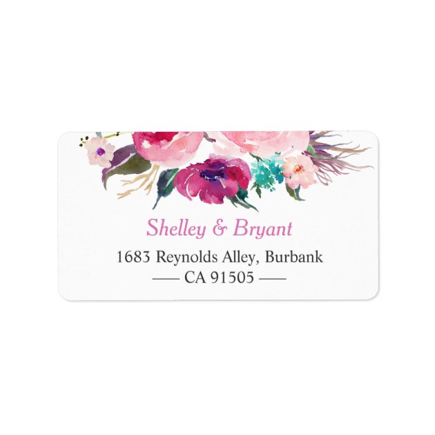 Watercolor Botanical Purple Red Pink Flowers Label