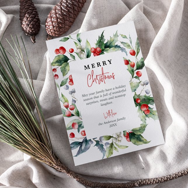 Watercolor Botanical Red Berries Merry Christmas Holiday Card (Creator Uploaded)