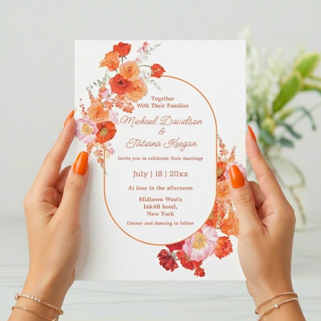 watercolor botanical red orange simple wedding invitation (Creator Uploaded)