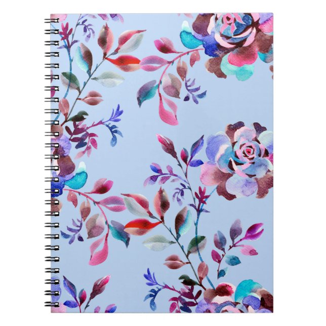 Watercolor botanical seamless pattern. Hand drawn  Notebook (Front)