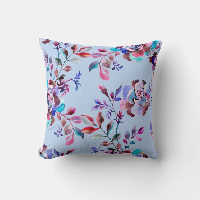 Watercolor botanical seamless pattern. Hand drawn  Throw Pillow (Front)