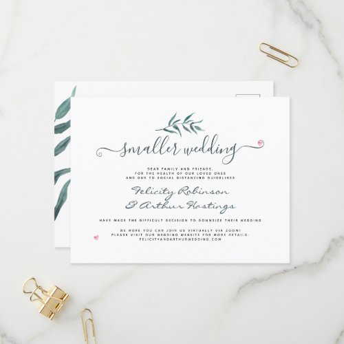 Watercolor Botanical Smaller Wedding Script Update Invitation Postcard