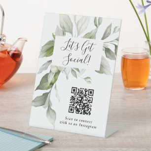 Watercolor Botanical Social Media QR Code Pedestal Sign