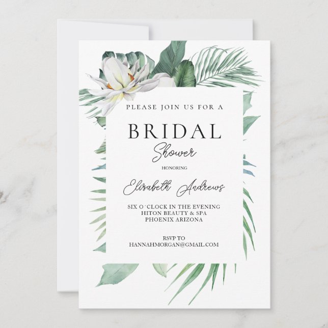 Watercolor Botanical Spring Bridal Shower Invitation (Front)
