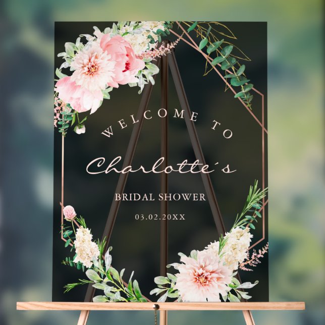 Watercolor Botanical Spring Geometric Bridal  Acrylic Sign (Neutral)