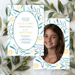Watercolor Botanical Star Bar Bat Mitzvah Photo Invitation<br><div class="desc">Perfect card to announce a bat mitzvah, bar mitzvah or other Jewish celebration! Hand made watercolor art for you on the front and photo on back side! FULLY CUSTOMIZABLE! Click on “Personalize” above to edit the text and add your own photo. Click "edit using design tool" to adjust the fonts,...</div>