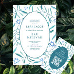 Watercolor Botanical Star David Bar Bat Mitzvah QR Enclosure Card<br><div class="desc">Perfect enclosure card to announce a bat mitzvah, bar mitzvah or other Jewish celebration! Hand made watercolor art for you on the front and back side! FULLY CUSTOMIZABLE! Click on “Personalize” above to edit the text and add your link to the QR code. Click "edit using design tool" to adjust...</div>
