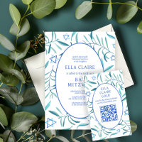 Watercolor Botanical Star David Bar Bat Mitzvah QR