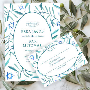 Watercolor Botanical Star David Bar Bat Mitzvah RSVP Card