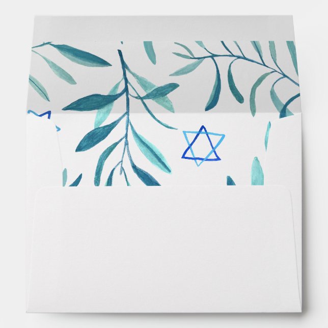 Watercolor Botanical Star of David Bar Bat Mitzvah Envelope (Back (Bottom))