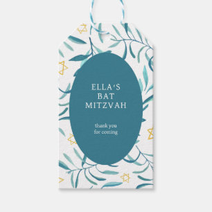 Watercolor Botanical Star of David Bar Bat Mitzvah Gift Tags