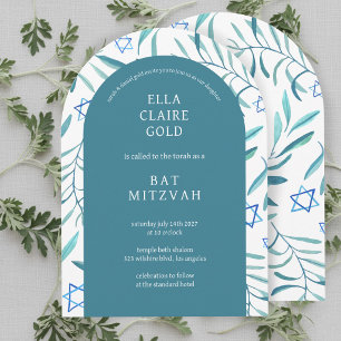Watercolor Botanical Star of David Bar Bat Mitzvah Invitation