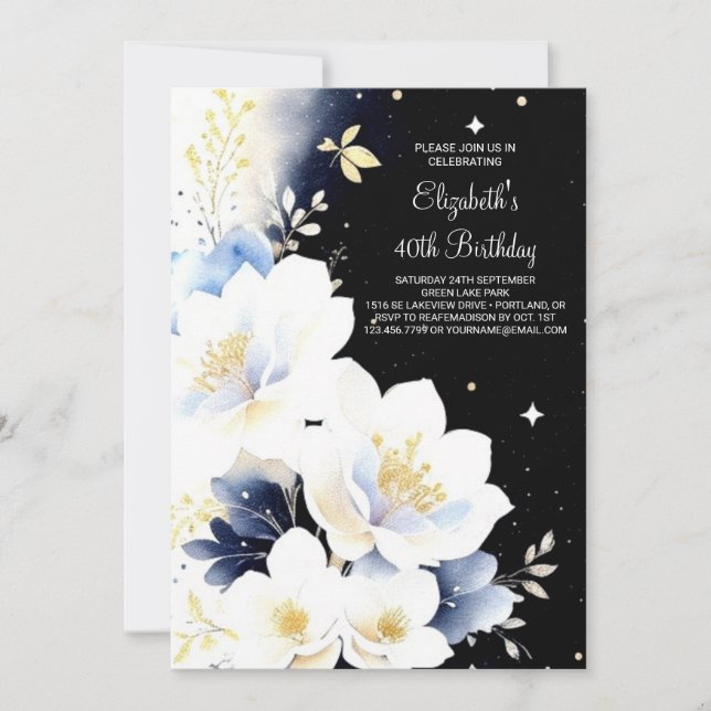 Watercolor Botanical Surprise 40th Birthday Invitation (Front)