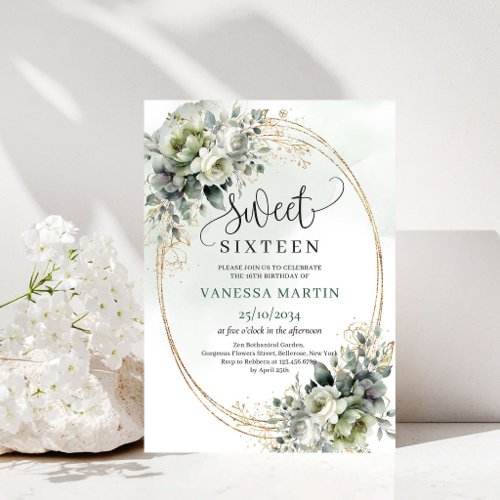 Watercolor Botanical Sweet 16 Eucalyptus Invitatio Invitation
