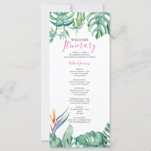 Watercolor Botanical Tropical Wedding Itinerary