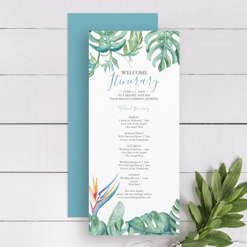 Watercolor Botanical Tropical Wedding Itinerary