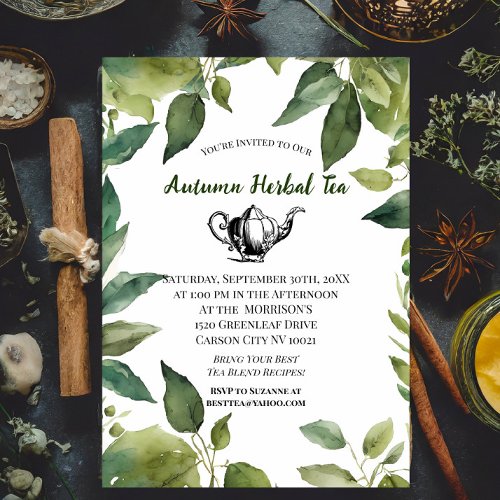Watercolor Botanical Vintage Tea Party Invitation