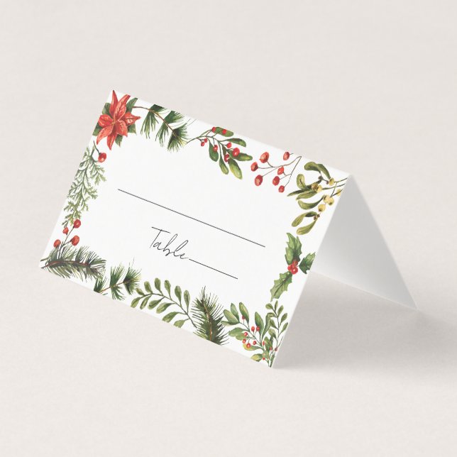 Watercolor Botanical Wedding Folded Place Card (Front)