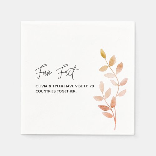 Watercolor Botanical Wedding Fun Fact Napkins