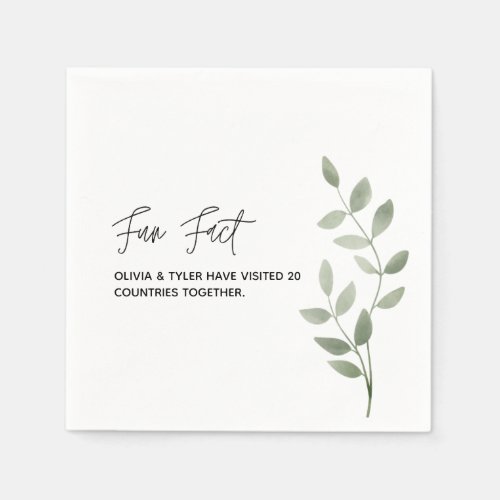 Watercolor Botanical Wedding Fun Fact Napkins