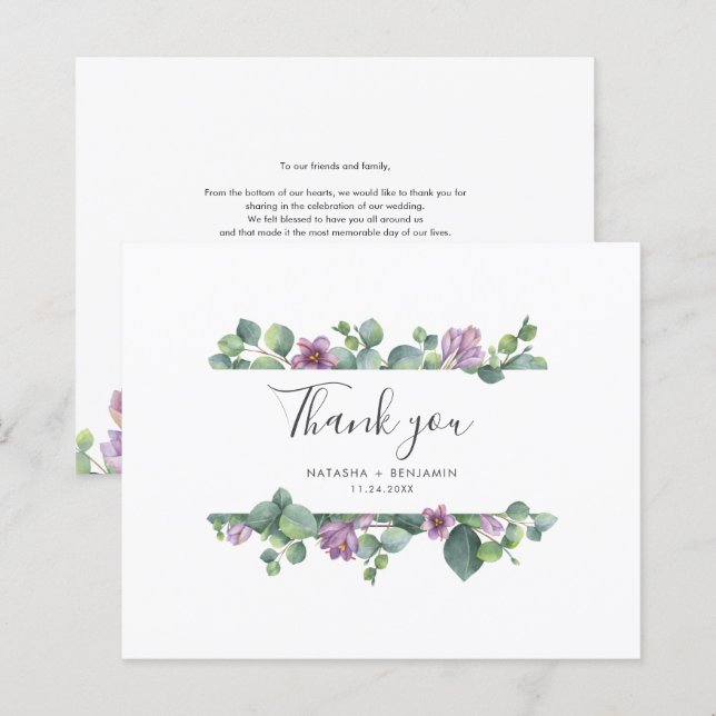Watercolor Botanical Wedding Thank You Card (Front/Back)