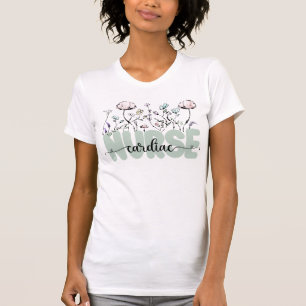 Watercolor Botanical Wild Flowers Cardiac Nurse T-Shirt