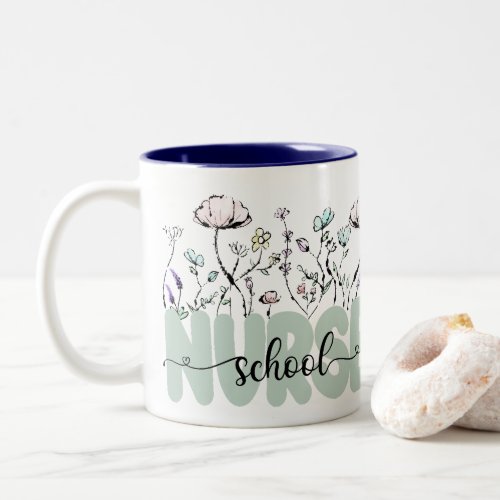 Watercolor Botanical Wild Flowers School Nurse Two_Tone Coffee Mug