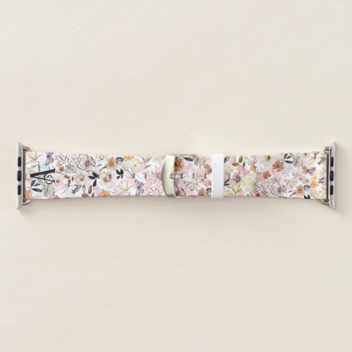 Watercolor Botanical Wildflower Butterfly Initials Apple Watch Band