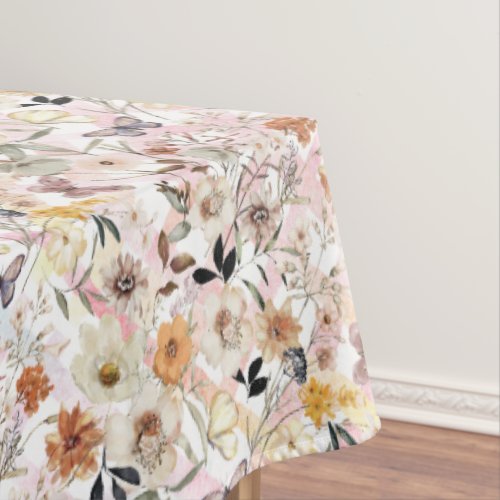 Watercolor Botanical Wildflower Butterfly Initials Tablecloth