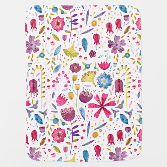 Watercolor Botanical Wildflower Hedgerow Painting Baby Blanket (Front)